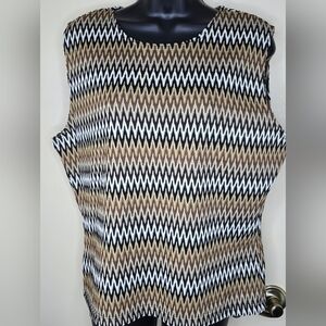 Apostrophe Brown Zigzag Chevron Textured Sleeveless Tank Shell Earthy Layer Fall